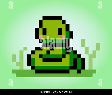 8 bit pixel of snake. Animal pixel for game assets and cross stitch patterns, in vector illustrations Stock Vector
