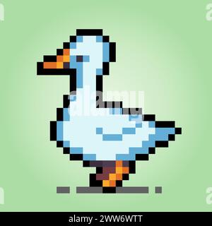 8 bit pixels of seagull. Animal for asset games and Cross Stitch patterns in vector illustrations. Stock Vector