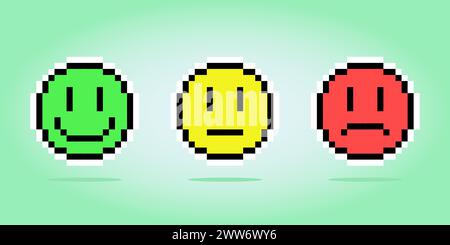 8 bit pixel icon ratings smile, for game assets and cross stitch patterns, in vector illustrations Stock Vector