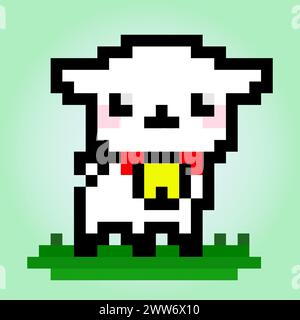 8 bit pixel sheep. Animal for game assets and cross stitch pattern, in vector illustration Stock Vector