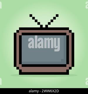 8 Bit Pixel Classic Television in Vector Illustration for Game Assets. Vintage TV Pixel Art. Stock Vector