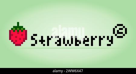 8 bit pixel of logo company, Strawberry pixel for game assets and cross stitch patterns in vector illustrations. Stock Vector