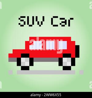 8 bit pixel car. SUV car transport object for game assets in vector illustration. Stock Vector