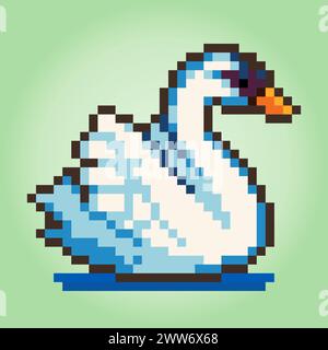8 bit pixel swan. Animals pixel for game assets and cross stitch patterns in vector illustrations. Stock Vector