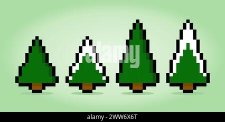 8 bit pixel pine tree. vector illustrations for game assets and cross stitch patterns. Stock Vector