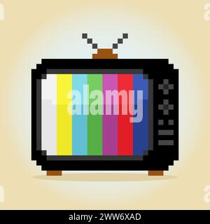 8 Bit Pixel Classic Television in Vector Illustration for Game Assets. Vintage TV Pixel Art. Stock Vector