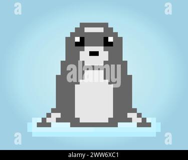 8 bit pixel of sea lion. Animal pixels for game icons. Illustration Vector Cross Stitch Pattern Stock Vector