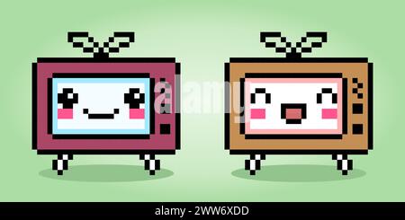 8 bit Pixel of classic tv. Kawaii television in vector Illustration. Stock Vector