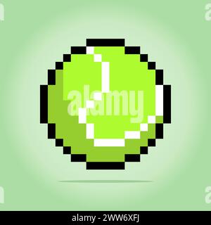 8 bit pixel tennis ball in vector illustrations for game assets and cross stitch patterns. Stock Vector