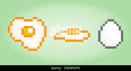 8 bit pixel a egg yolk. Foods for game assets and cross stitch patterns in vector illustrations. Stock Vector