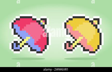 8 bit pixel umbrella for game icons. Illustration Vector Cross Stitch Pattern Stock Vector