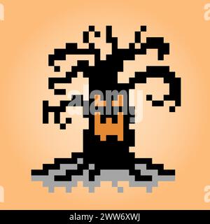 Pixel 8 bit ghost tree. Halloween festival ghost costume in vector illustration. Stock Vector