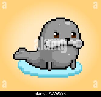 8 bit pixel of sea lion. Animal pixels for game icons. Illustration Vector Cross Stitch Pattern Stock Vector