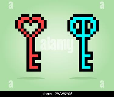 8 bit Pixel key. Vector illustration for game asset or cross stitch pattern. Stock Vector