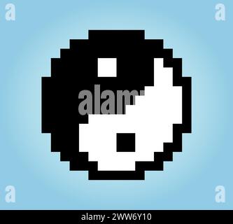 8 bit pixel logo Yin Yang in Vector Illustrations for Game Assets or Cross Stitch Patterns Stock Vector