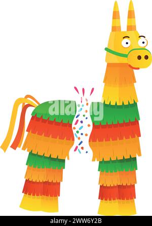 Broken pinata toy. Traditional mexican party horse isolated on white background Stock Vector