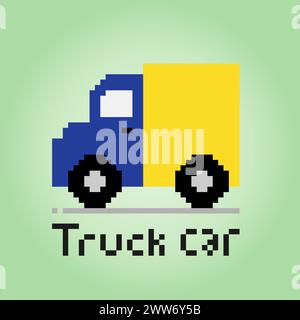 8 bit pixel truck. car transport object for game assets in vector illustration. Stock Vector