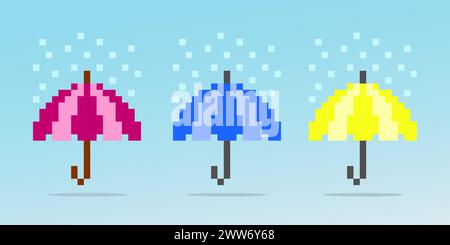 8 bit pixel umbrella for game icons. Illustration Vector Cross Stitch Pattern Stock Vector