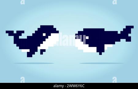 8 bit pixel of whale. Animals pixel in Vector Illustrations for Game Assets or Cross Stitch Patterns Stock Vector