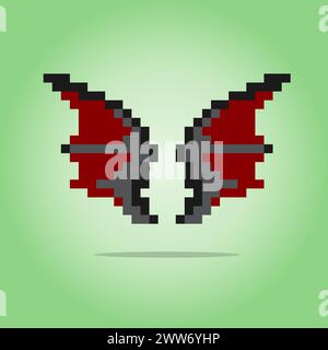 8 bit pixel of dragon wings in Vector Illustrations for Game Assets or Cross Stitch Patterns Stock Vector