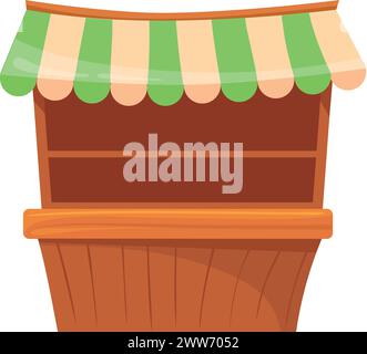 Market stall cartoon icon. Empty wooden stand isolated on white background Stock Vector