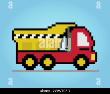 8 bit Pixel truck. Car pixels in Vector illustration for game asset or cross stitch pattern. Stock Vector