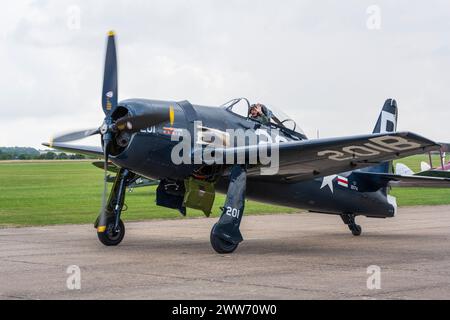 Grumman F8F Bearcat taxiing after completing flying display at Duxford Battle of Britain Air Show 2022, Duxford Airfield, Cambridgeshire, England, UK Stock Photo