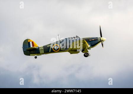 Hawker Sea Hurricane Mk1b Z7015 (G-BKTH) takes off at Duxford Battle of Britain Air Show 2022, Duxford Airfield, Cambridgeshire, England, UK Stock Photo