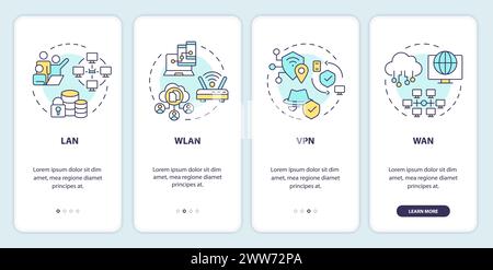 Types of network onboarding mobile app screen Stock Vector
