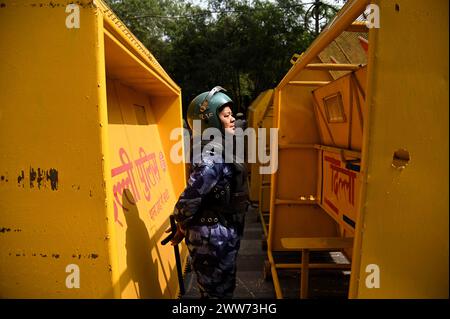 Delhi, New Delhi, India. 22nd Mar, 2024. Multi layer Barricading and parliamentary forced were deploid near Delhi BJP Headquarters and ITO amid Aam Admi Party's call for protest in New Delhi, India on March 22, 2024 (Credit Image: © Deep Nair/ZUMA Press Wire) EDITORIAL USAGE ONLY! Not for Commercial USAGE! Stock Photo