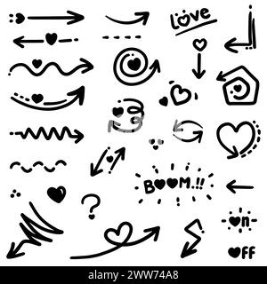 Doodle love arrows are hand drawn with lots of collectibles inside Stock Vector