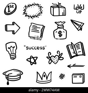 hand drawn Doodle abstract of Black Thin Line Set Include of business icon in Vector illustration Stock Vector