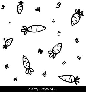 Seamless carrot abstract design background. Set of brushes and ink splashes. Stock Vector
