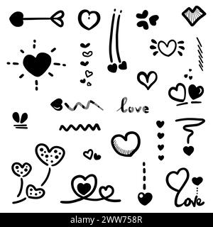 Hand drawn of heart doodle abstract with lots of collectibles inside Stock Vector