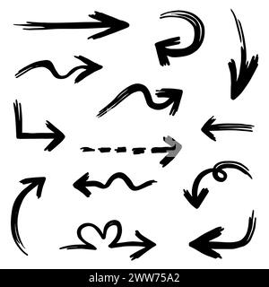 Doodle arrows are hand drawn with lots of collectibles inside Stock Vector