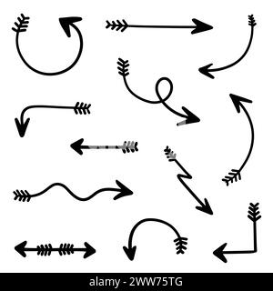 hand drawn doodle arrow with many collectibles inside Stock Vector