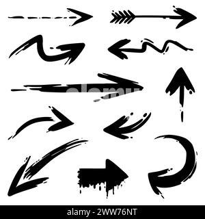 Abstract Doodle Arrows Thin Line Black in many collections. Arrow Sign in Vector illustration Stock Vector