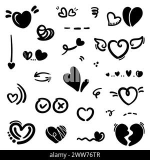 Abstract Doodle heart. Thin Line Black in many collections. brush Sign isolated love in Vector illustration Stock Vector