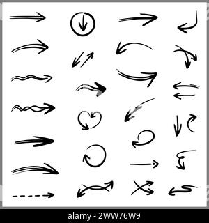 Vector doodle arrows are hand drawn with lots of collectibles inside Stock Vector