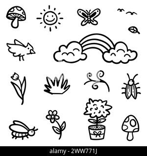 hand drawn Doodle abstract of spring themes Include of objects and nature in Vector illustration Stock Vector