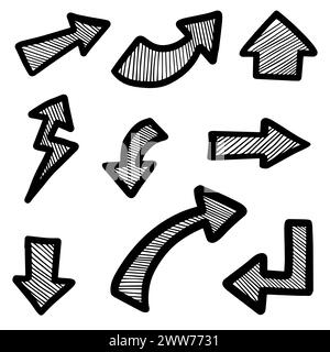 Doodle arrows are hand drawn with lots of collectibles inside Stock Vector