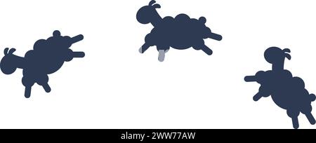 Jumping sheeps silhouettes. Sweet dreams black symbol isolated on white background Stock Vector