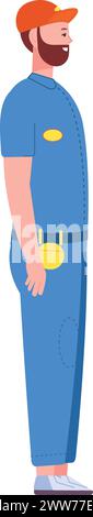 Technician character side view. Blue uniform worker isolated on white background Stock Vector