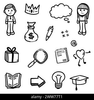 hand drawn Doodle abstract of Black Thin Line Set Include of business icon in Vector illustration Stock Vector