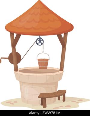 Old wishing well cartoon icon. Rustic construction isolated on white background Stock Vector