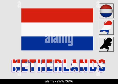 Netherlands flag and map in a vector graphic Stock Vector