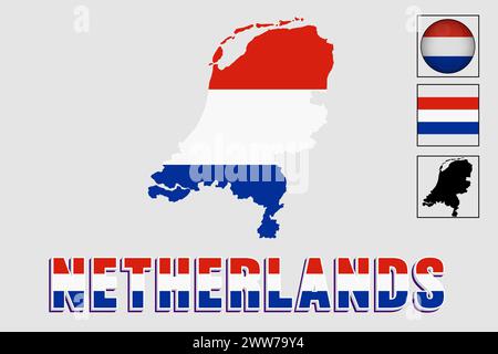 Netherlands flag and map in a vector graphic Stock Vector