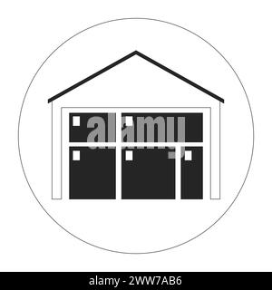 Industrial warehouse exterior 2D linear cartoon object. Stock Vector