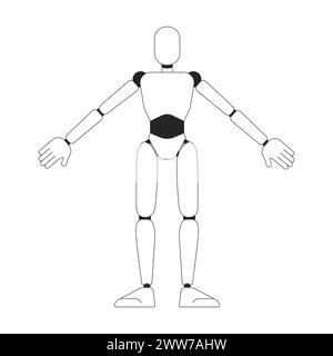 Humanoid robot model black and white 2D line cartoon character Stock Vector