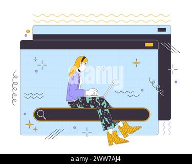 Seeking data online 2D linear illustration concept Stock Vector